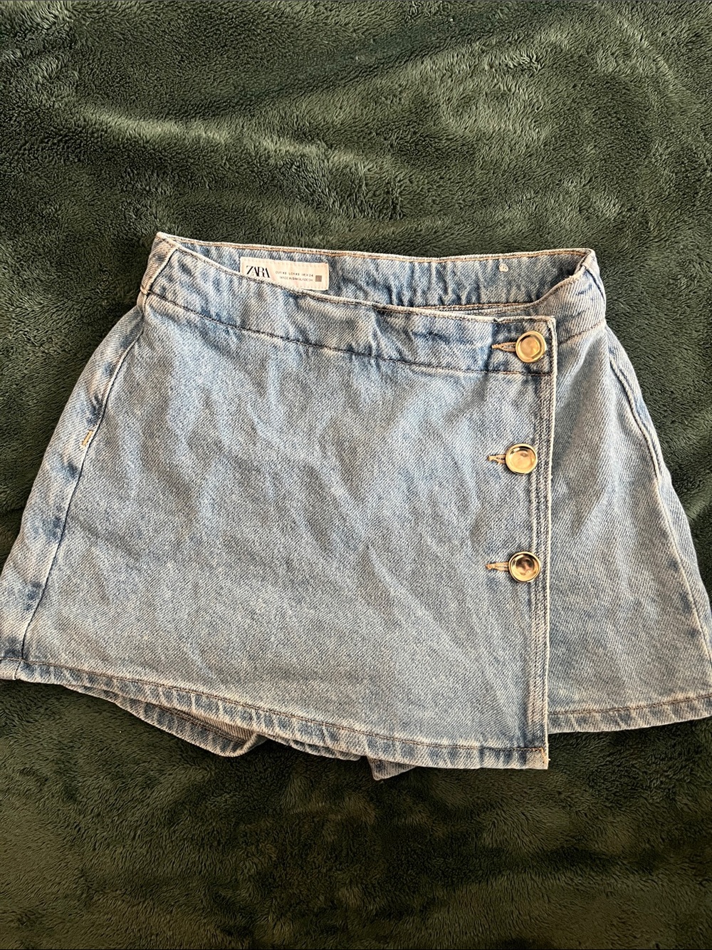ZARA Light Blue Denim Mini Skirt with Gold Buttons